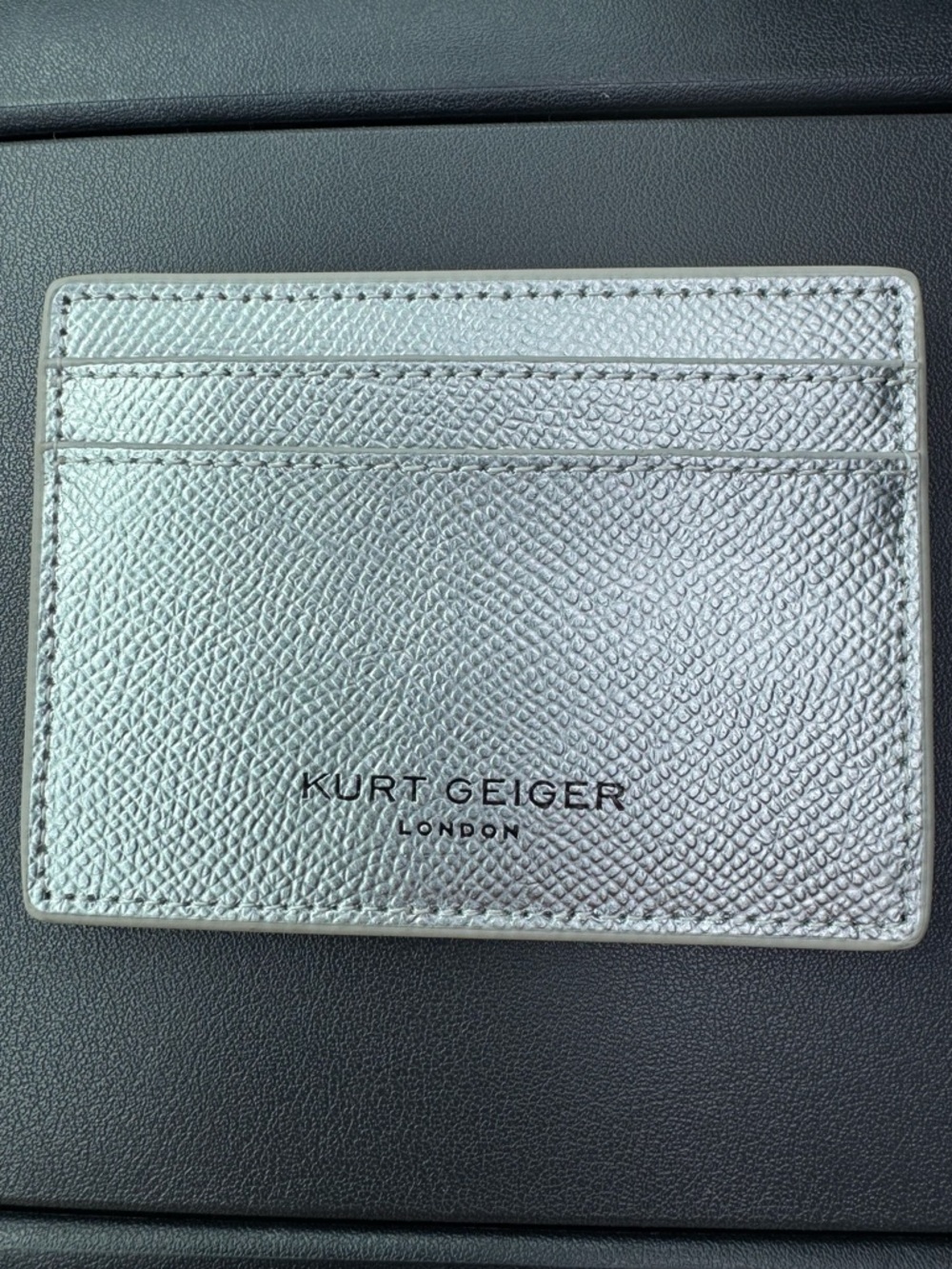 NWOT Kurt Geiger Metallic Silver Textured Leather Card Holder